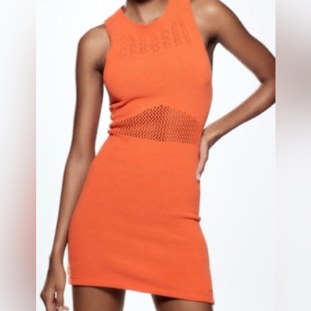 Zara orange crochet dress size small